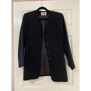 Subtly Striped Long Buttoned Blazer